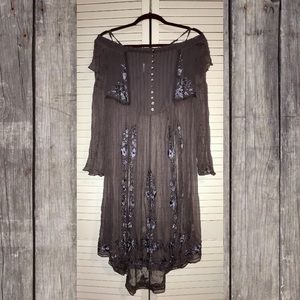NWT Free People Sheer Embroidered Tunic Grey